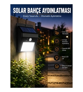 Mey İthalat® Solar Lamba Giriş, Bahçe Yol Avlu Hareket Sensörlü Led Parlak Gece Su Geçirmez