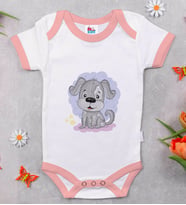 BK Kids Sevimli Köpek Tasarımlı Pembe Bebek Body Zıbın-1