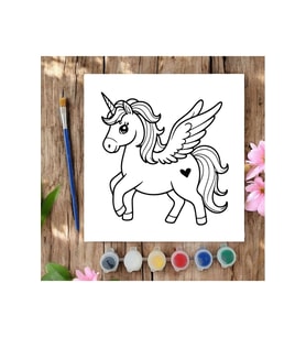 20x20 Tuval Boyama Seti Çocuklar İçin Etkinlik Unicorn Tuval Boyama Seti (Siyah - Beyaz)