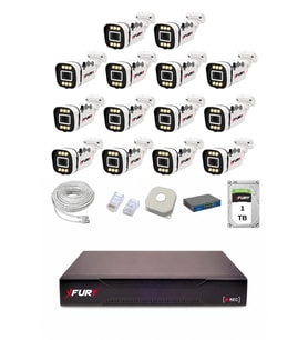 FURY IP 14 Kameralı 1080P Sesli 6 Warm LED Renkli Gece Görüşlü Güvenlik Kamera Sistemi 1TB 1606