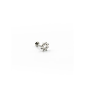 Gümüş Zirkon Taşlı Çiçek Tragus Helix Piercing - Anti Alerjik, Kararma Yapmaz
