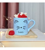 Kedi Tasarımlı Kişiye Özel Mavi Türk Kahvesi Fincan