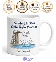 Atlama Kulesi Havuza Düşüş Çizimli Cesur Kupa Hediye Bardak