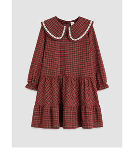 LCW Kids Yeşil Ekose Kız Çocuk Gabardin Elbise