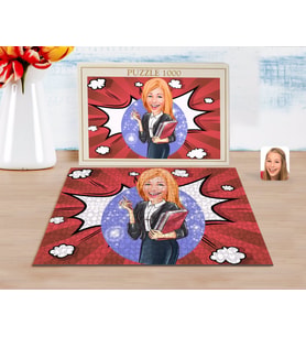 BK Gift Kişiye Özel Kadın Yönetici Karikatürlü 1000 Parça Profesyonel Puzzle-1