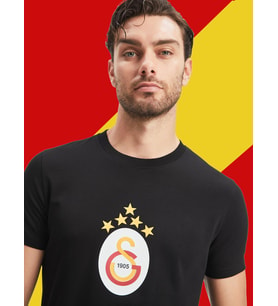 Galatasaray Lisanslı 5 Yıldızlı Siyah Özel Tişört