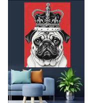 Kral Taçlı Pug Köpeği Komik Dekoratif Kanvas - Mdf Ahşap Tablo