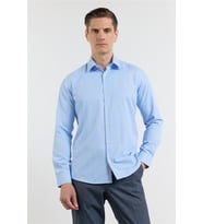 Açık Mavi Sert Yaka Uzun Kol Cepsiz Slim Fit Pamuklu Gömlek 1004255913
