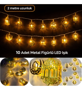 Ramazan Ayına Özel Karışık Figürlü Metal Led Işıklar Süsleme Işığı Pilli Gün Işığı Dekoratif Süs Dek