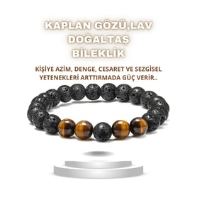 Kaplan, Lav Doğal Taş Bileklik 1. Sınıf Kalite ( Azim, Denge, Cesaret )