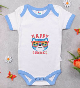 BK Kids Happy Summer Tasarımlı Mavi Bebek Body Zıbın-1