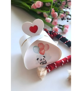 25 Adet Balonlu Panda Model Kalpli Hediye Kutusu - Şeker Kutusu - Mevlid Hediye (Kahverengi)