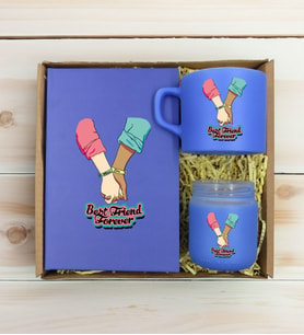 BK Gift Kişiye Özel İsimli DTF Best Friend Temalı Mavi Defter & Kahve Fincanı & Mum Hediye Seti-5, Arkadaşa Hediye, Doğum Günü Hediyesi