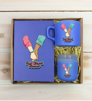 BK Gift Kişiye Özel İsimli DTF Best Friend Temalı Mavi Defter & Kahve Fincanı & Mum Hediye Seti-5, Arkadaşa Hediye, Doğum Günü Hediyesi
