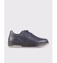 Hakiki Deri Lacivert Bağcıklı Kauçuk Tabanlı Erkek Sneaker Spor Ayakkabı