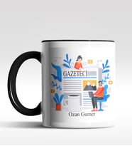 Kişiye Özel Gazateci Tasarımlı Siyah Kupa (Siyah - Beyaz)