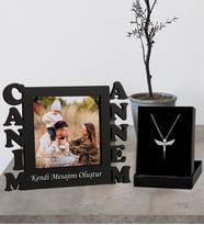 Kişiye Özel Özel Canım Annem Tasarımlı Fotoğraflı Ahşap Masaüstü Çerçeve Ve Melek Kolye