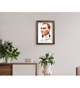 BK Home Atatürk Tasarımlı Doğal Masif Ahşap Çerçeveli Tablo 45x65cm-37
