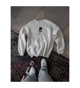 Unisex Bisiklet Yaka Ön Ve Arka Baskılı SweatShirt - Beyaz