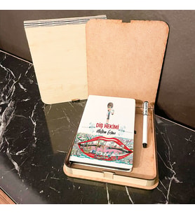 Diş Hekimi Ahşap Kutulu Defter Kalem Set 004