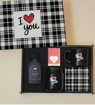 Sevgiliye Hediye Seti  I Love You Temalı Ahşap Kutu İçinde Kahve Fincanı, Mum, Kolonya ve Türk Kahvesi (Antrasit)