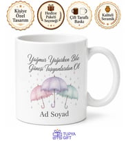 Şemsiye Desenli Yağmuru Seven Romantik Ruhlara Özel Kupa Bardak Hediye