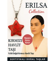 Sertifikalı Yıldız Model Kırmızı Havlit Doğal Taş Kolye – Nazara Karşı Korur (Çok Renkli)