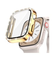 Apple Watch 40mm Ekran Koruyuculu Tek Sıra Kenar Taşlı Sert PC Kasa Koruyucu (Gold)