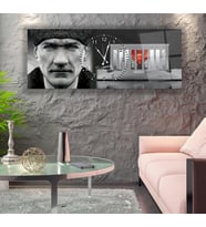Saatli Mustafa Kemal Atatürk Cam Tablo