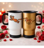 BK Gift Sevgili Çift Tasarımlı 2’li Kulplu Beyaz&Gold Çelik Termos Mug 450 ml -12, Sevgiliye Hediye, Sevgililer Günü Hediyesi