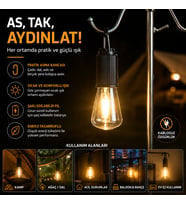 Şarj Edilebilir LED Kamp Lambası 3 Kademeli Sıcak Işık Asma Kancalı Taşınabilir Çadır ve Acil Durum Lambası