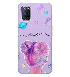 Oppo Topuzlu Kız Tasarımlı Şeffaf Telefon Kılıfı