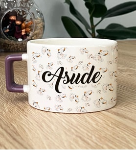 Kişiye Özel Kedi Desenli Hediye Lüks Fincan Kedili İsimli (Mor)