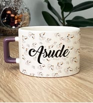 Kişiye Özel Kedi Desenli Hediye Lüks Fincan Kedili İsimli (Mor)
