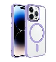 Coverzone iPhone 14 Pro ile uyumlu K?l?f Wireless ?arj �zellikli Metal buton Z-Krom MagSafe ile uyumlu ?effaf Transparan Double Color Silikon Kapak Lila