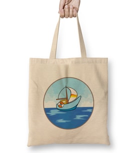 Boat İn The Sea Bez Çanta Uzun Saplı