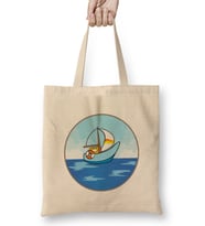 Boat İn The Sea Bez Çanta Uzun Saplı