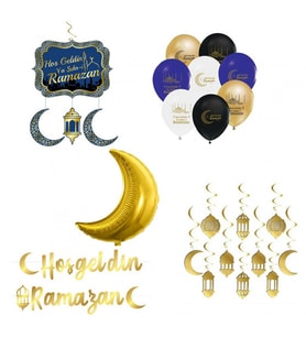 5 Set Ramazan Süsleri 10'lu Tavan Süs ve Balonlu Ramazan Ayı Süsleme Seti-