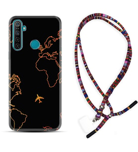 Realme 5i 5 Pro 6i 7 Pro 8 Kılıf Boyun Asklı Rasta Silikon Harita ve Uçak 1777