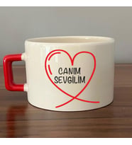 Canım Sevgilim Baskılı Kırmızı Kulplu C Fincan