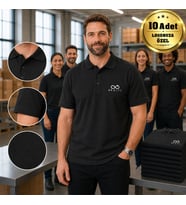 Logonuza Özel 10 Adet Siyah Polo Yaka Tişört - Pamuk Unisex Kurumsal Tişört