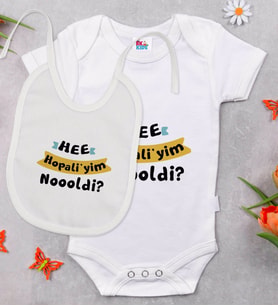 BK Kids Hopaliyim Tasarımlı Beyaz Bebek Body Zıbın ve Mama Önlüğü Hediye Seti-1