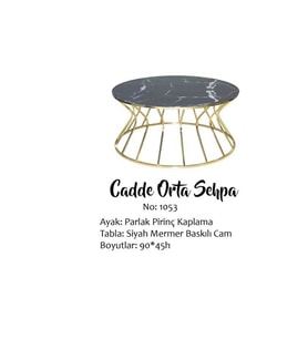 Brc 17561 Orta Sehpa Cadde Siyah Mermer Temper Cam Metal GOLD renk Kaplam El Yapı