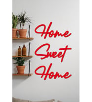 Kırmızı Home Sweet Home Yazısı Duvar Tablosu Ahşap Tablo Kapı Süsü (Siyah - Beyaz)