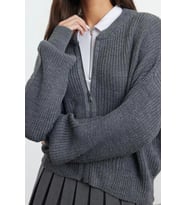 Kadın Modern Tarz Oversize Bomber Yaka Regular Triko Hırka (Antrasit)