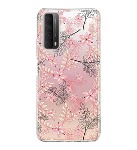 Huawei P Smart 2021 Uyumlu Kapak Floral Kırmızı Tasarımlı Şeffaf Silikon Kılıf