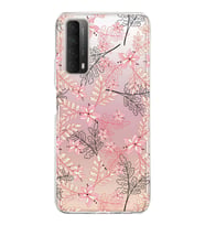 Huawei P Smart 2021 Uyumlu Kapak Floral Kırmızı Tasarımlı Şeffaf Silikon Kılıf
