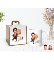 BK Gift Kişiye Özel Ahşap Kutuda Sevgililer Karikatürlü Beyaz Kupa Bardak-15