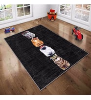 Siyah Kedi Desenli Çocuk Yıkanabilir Kaymaz Taban Leke TutmazBebek ve Çocuk Odası Halısı