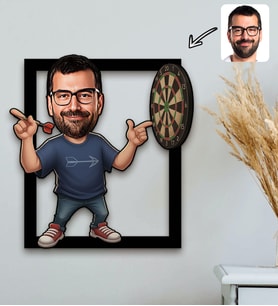 BK Gift Kişiye Özel Dart Oyuncusu Tasarımlı Karikatür 3D Ahşap Tablo-1, Arkadaşa Hediye, Sevgiliye Hediye
